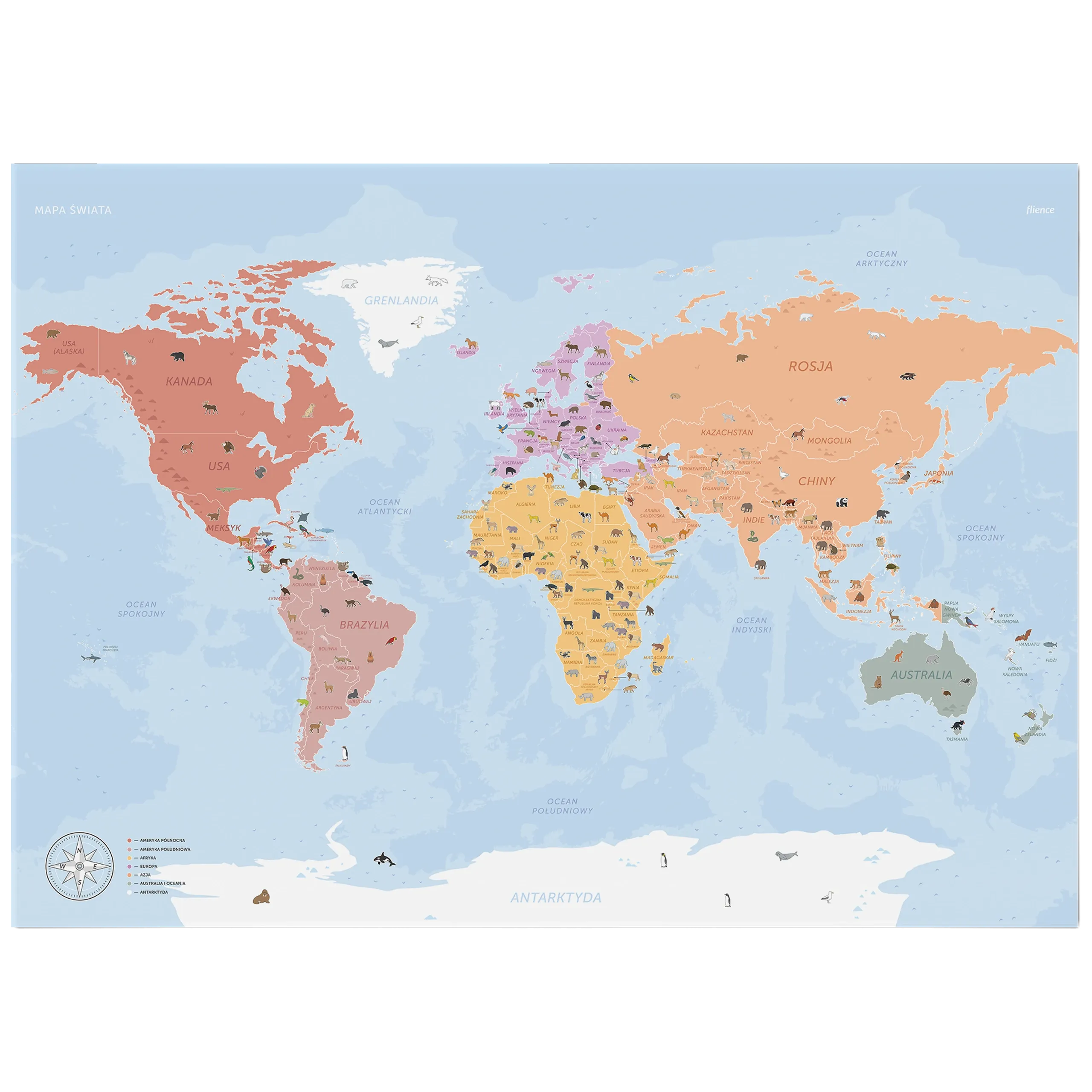 World map with animals