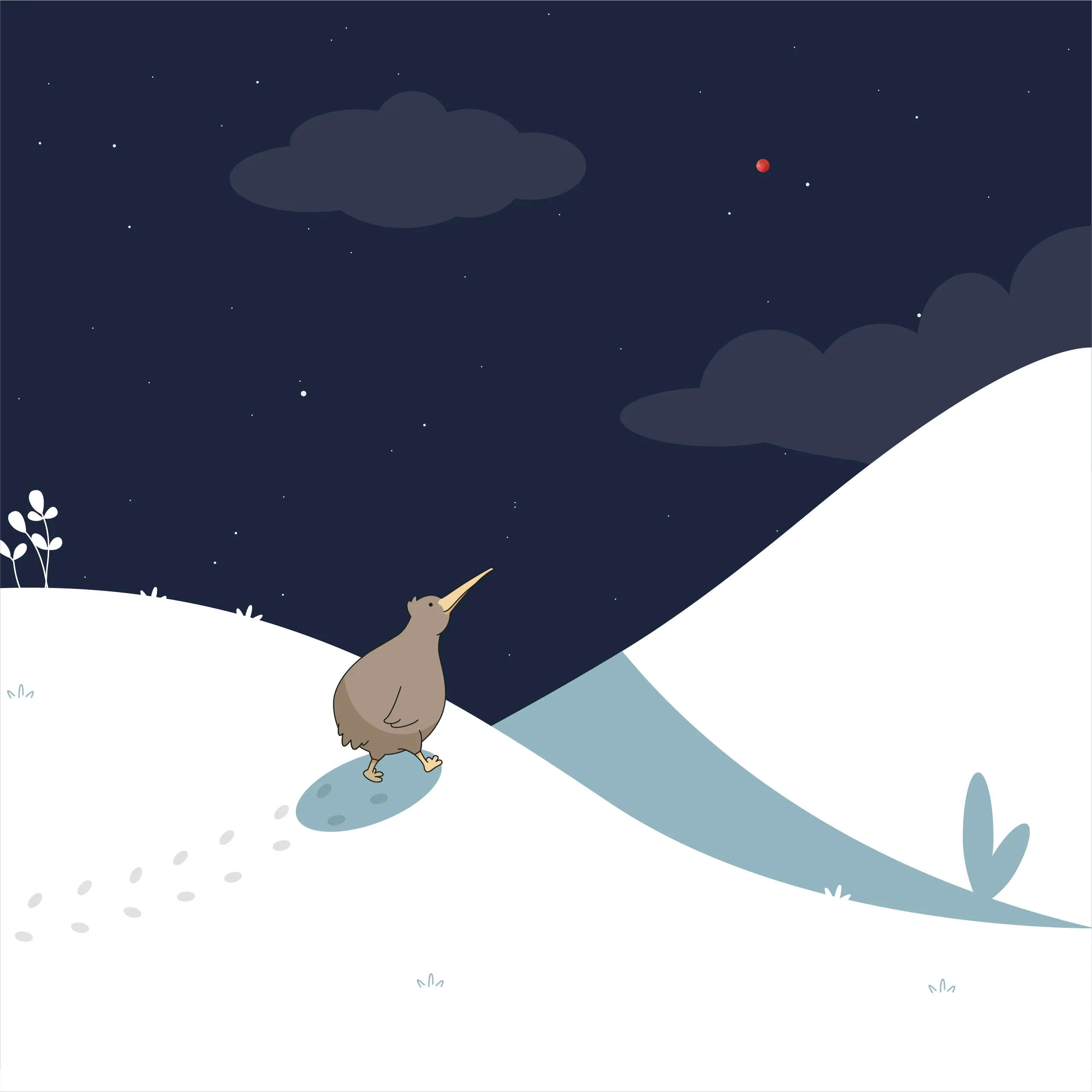 Kiwio i jego rakieta, ilustracja z książki Kiwio nigdy nie poleci na Marsa