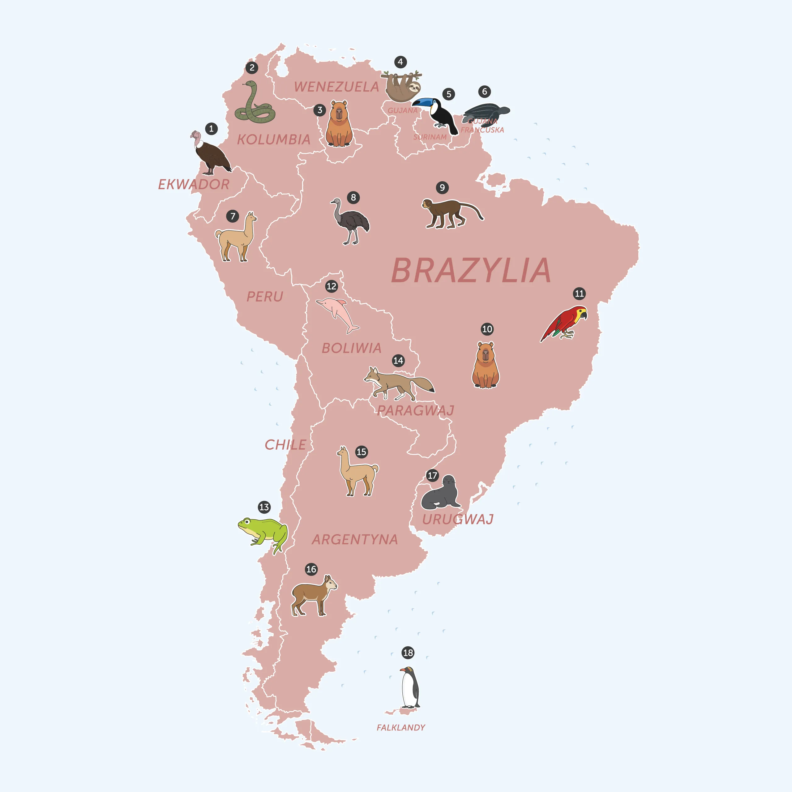 World map with animals